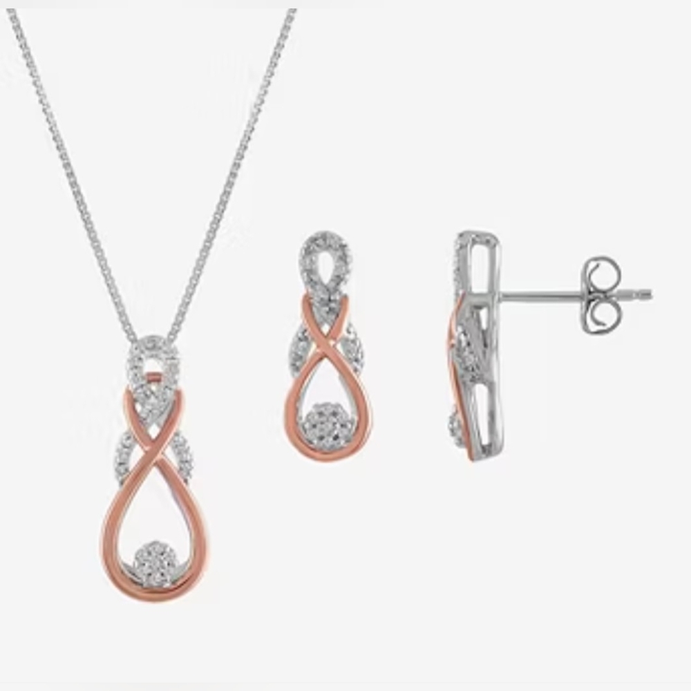 NIB Diamond Blossom 2-pc. 1/10 CT. T.W. Diamond Sterling Silver & 14K Rose Gold